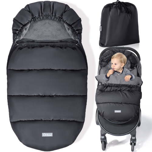 Orzbow Universal Footmuff for Stroller, Winter Warm Baby Stroller Bunting Bag, Waterproof Windproof Warm Coral Fleece Lined for Toddler Stroller Sleeping Bag, Black