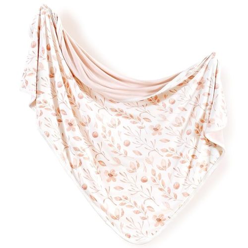 GRSSDER Super Soft Jersey Knit Swaddle Blanket for Baby Girls, Double Layer Reversible Receiving Blanket 34 x 44 Extra Large for Baby Swaddling, Pink Flora