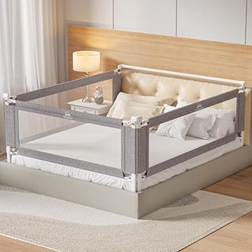 3-Piece King Size Bed Rail for Toddlers - Height Adjustable Baby Bed Rail Guard with Headboard Rod,Safety Bed Rails for King Size Bed with Child Lock(78.74x78.74x74.8 Inch)