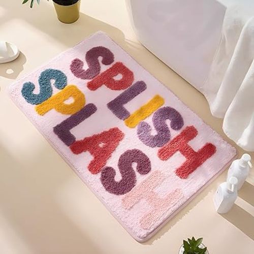 Cute Pink Bath Mat Non Slip Soft Fluffy and Absorbent Microfiber Colourful Bathroom Mat,Floor Rug Splish Splash Funny Bathroom Rug Home Decor 16”x24”