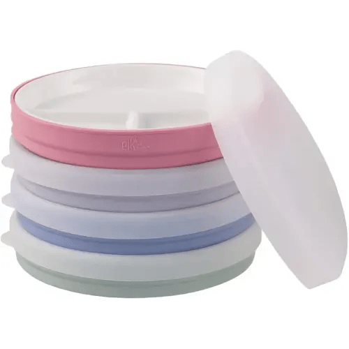 Elk and Friends Kids 6.7” Porcelain Divided Plates with Silicone Sleeves + Silicone Lids | Suitable for Babies/Kids/Toddlers | Microwave & Dishwasher Safe | Non Slip | Snack Dishes