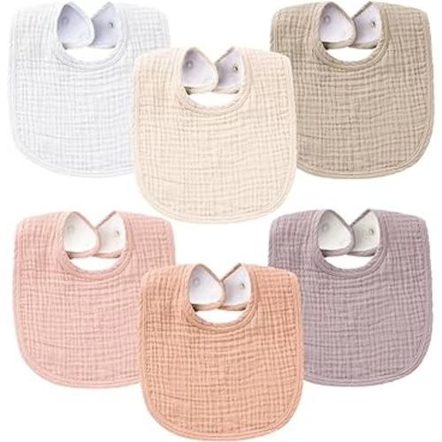 Konssy 6-Pack Muslin Baby Bibs for Boys & Girls, Soft Cotton Absorbent Bandana Drool Bibs for Drooling & Teething