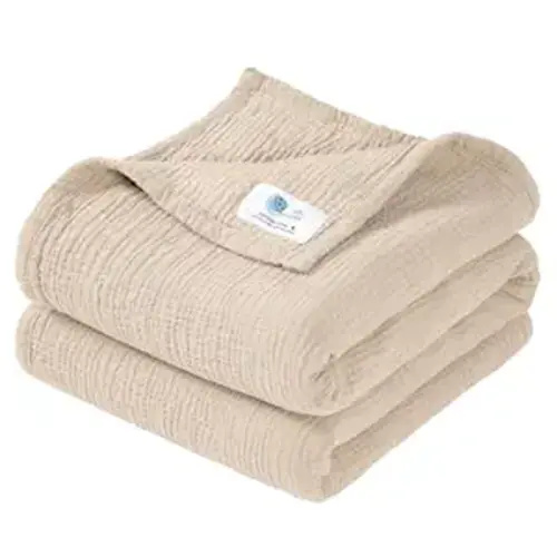 lulumoon Muslin Baby Blanket Neutral: 100% Cotton Crib Blanket for Toddler & Infant - 4-Layers Breathable for Travel Stroller & Nursery Daycare 47"x47"(Ivory)