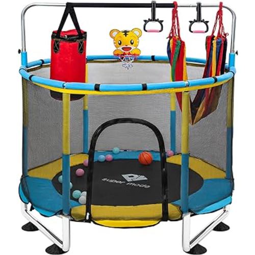 Trampoline for Kids, 5FT Adjustable Toddler Trampoline, Indoor/Outdoor Baby Trampoline with Enclosure Net, No-Gap Safe Design, Gifts for Boys & Girls