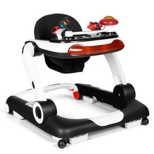TODECARE 5-in-1 Baby Walker , Adjustable Height Activity Walker with Safety Bumper for Toddlers, Black