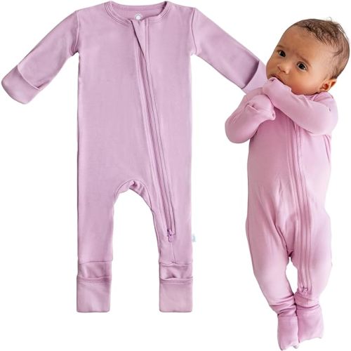 Dreamland Baby Bamboo Viscose Baby Pajamas (0-9 months). Ultra Soft Viscose Sleepers with 2-Way Zipper, Mitten & Foot Cuffs