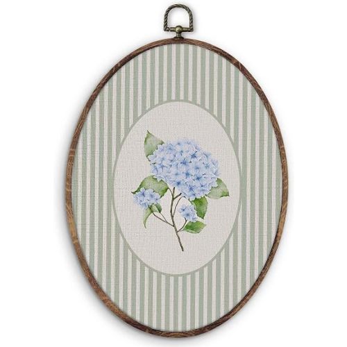 KTYHD Blue Hydrangea Oval Wall Art Decor, Cottage Core Coquette Room Decor, Vintage Blue Hydrangea Oval Frame Canvas Wall Art