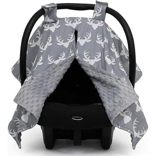Dear Baby Gear - 40x30 Car Seat Canopy, Infant Carrier Cover for Boys & Girls, Cozy Fall, Nursing & Stroller Use, Newborn Travel Sunshade Accessory, Antlers on Gray, Gray Dot
