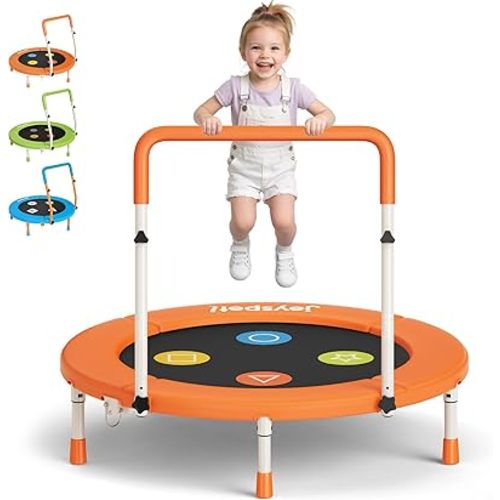 3FT Toddler Trampoline with Adjustable Handlebar, 36" Foldable & Spring-Free, Mini Kids Indoor Outdoor Trampoline for Ages 1-6, Noiseless Jumping Mat, Safe & Sturdy Design, Supports Up to 100 lbs