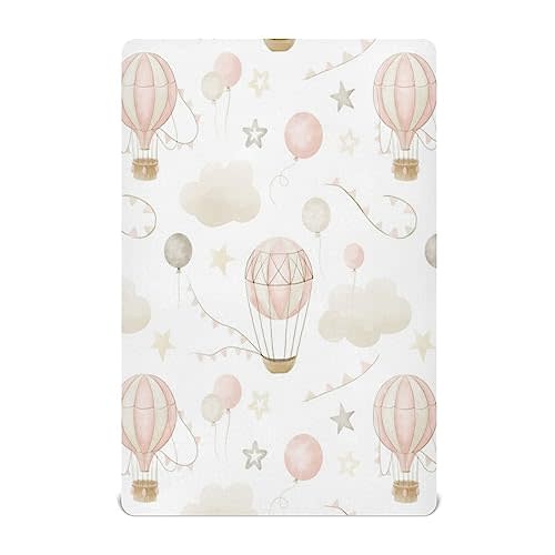 Kigai Hot Air Balloon Clouds Crib Sheet for Boys and Girls Jersey Knit Fitted Crib Sheet Cozy Soft Breathable Baby Crib Sheet Standard Baby Sheet and Toddler Bed Sheet, 28 x 52 in
