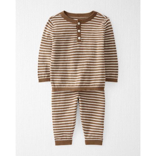 Baby Organic Cotton Brown Striped Sweater Knit Set - NB - Style,Nutmeg