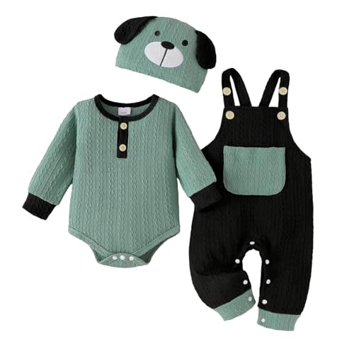 FOCUTEBB Baby Boy Clothes Cute Long Sleeve Romper Infant Pocket Overalls Adjustable Suspender Pants Set 0-18 Months