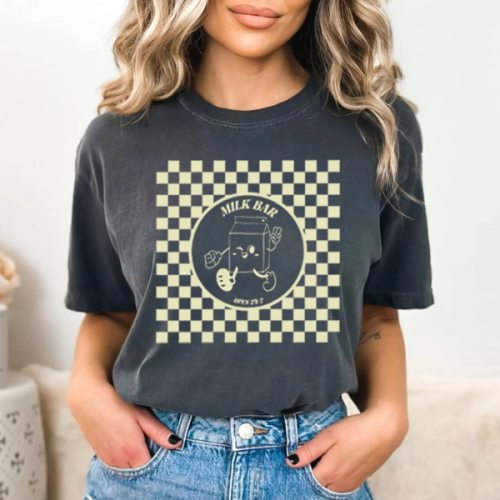 Checkered Milk Carton Nursing Tee | Dark Gray XXL
