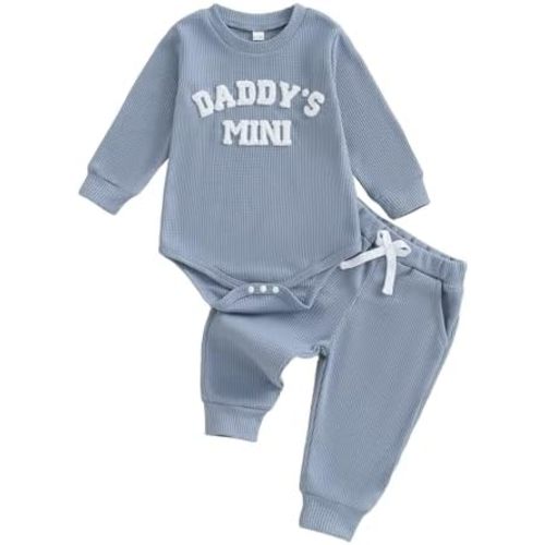 Newborn Baby Boy Outfit Daddys Mini Outfit Letter Embroidery Long Sleeve Romper Pant Set Infant Fall Winter Clothes