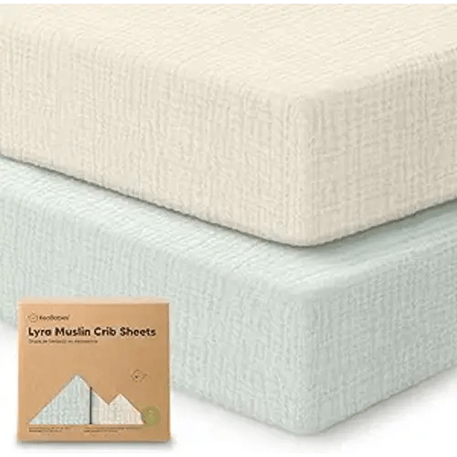 KeaBabies 2-Pack Muslin Crib Sheets for Boys, Girls - 100% Organic Cotton Fitted Baby Crib Mattress Sheet, Soft Breathable Standard Toddler Bed Cover Bedding Set, Neutral, Durable 52x28 (Willow)