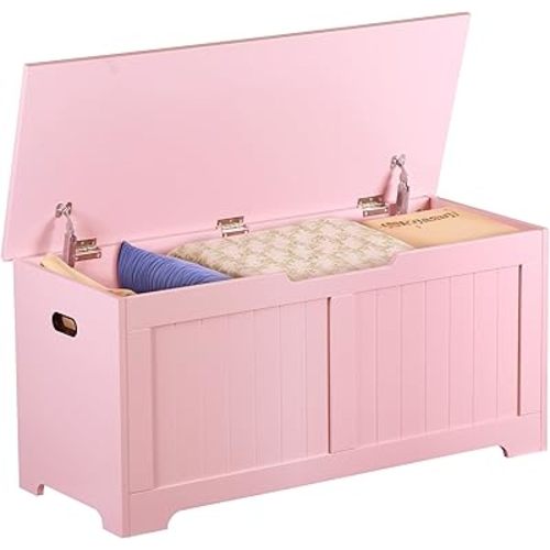 Wooden Toy Chest, w/2 Safety Hinges, (Pink, 40 Lx 15.7 W x19 H Inch)