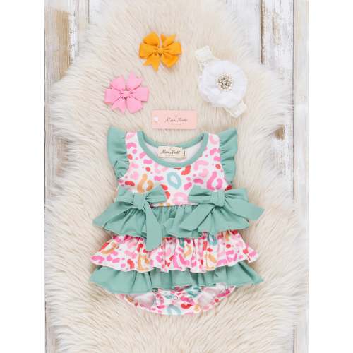 Rainbow Safari Leopard Ruffle Bubble Romper