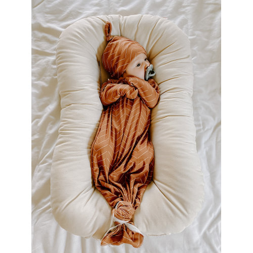 Tan mudcloth , baby gown, newborn gown, knotted gown, knot gown, baby shower gift, baby gift, newborn set