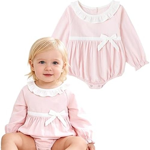 Simplee kids Baby Girls Linen Handmade Jumpsuit Summer Long Sleeve Jumpsuit Newborn Baby