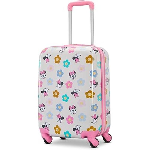 American Tourister Minnie Mouse Carry-On Luggage - Airline Approved, Durable Hardshell with Vibrant Minnie Mouse Design - Roll Confidentially with Spinner Wheels & Colorful Adjustable Handle