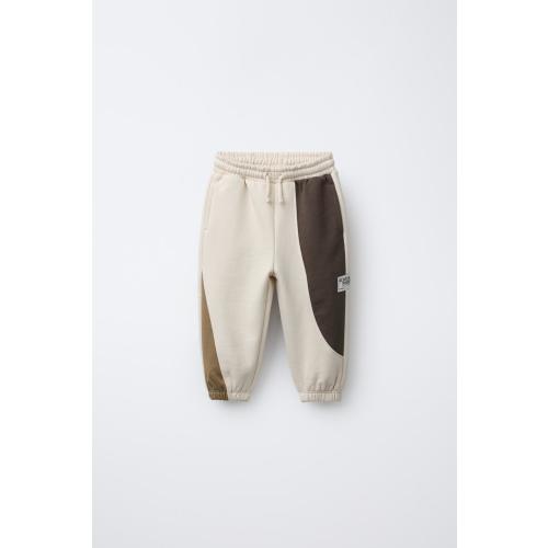 COLOR BLOCK JOGGER PANTS WITH LABEL - Light beige | ZARA United States