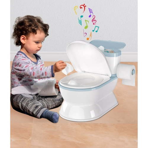 Babyomi 2 - in - 1 Toddler Potty Training Toilet, with toilet paper holder and storage shelf, featuring flushing sound, suitable for 1 - 3 year old toddlers, blue.