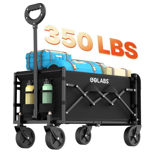Golabs Foldable Outdoor Wagon, 100L Storage & 350LB Capacity, Dual Cup Holders
