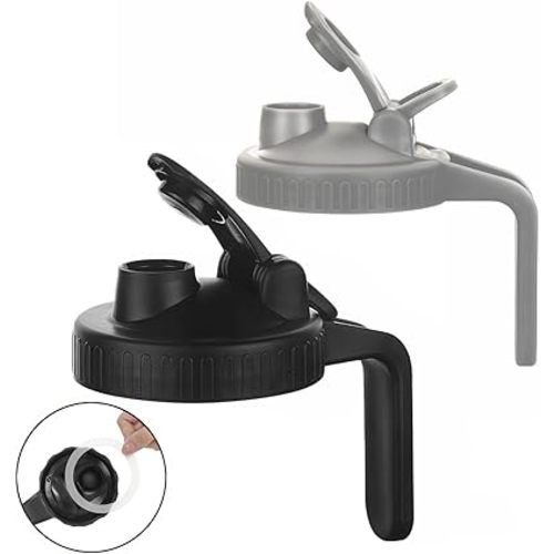 Mason Jar Pour Spout Lid 2 Pack Plastic Wide Mouth Mason Jar Lids with Handle Mason Jar Pitcher Flip Cap Airtight Handle Lid, Leak Proof Seal Cover Easy To Open (86MM-Black+Grey)