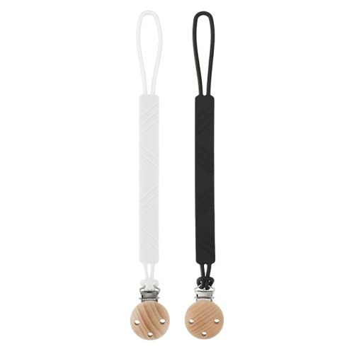 Silicone Pacifier Clip Holder for Baby Boy and Girl, Fits for Most Pacifier Teethers & Small Toys in Place, BPA Free (White+Black)