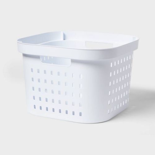 1.25bu Square Modern Laundry Basket Square - Brightroom™: Plastic Clothes Basket with Built-In Handles, Medium Size