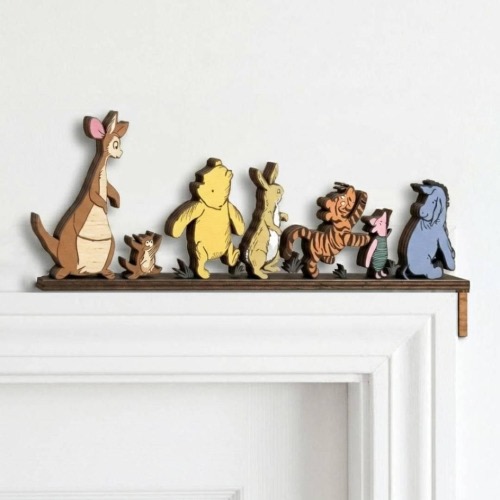 Winnie the Pooh Wooden Door Corner Decor, Classic Pooh Nursery Shelf Sitter, Tigger Piglet Eeyore Wood Figurine, Cute Door Frame Topper