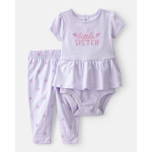 Baby Girl 2-Piece 'Little Sister' Bodysuit & Pant Set - Purple | Carter's