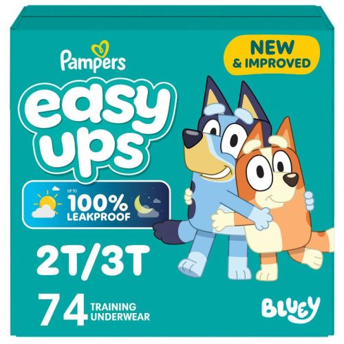 Pampers Easy Ups Bluey Training Underwear - Size 2T-3T - 74ct: Elastic Stretch Sides, Pull-On Design, Polypropylene, Spandex