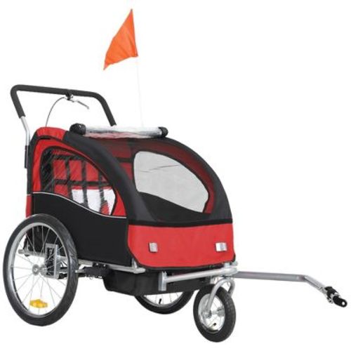 Aosom Elite 360 Swivel Bike Trailer for Kids Double Child Two-Wheel Bicycle Cargo Trailer With 2 Security Harnesses, Red