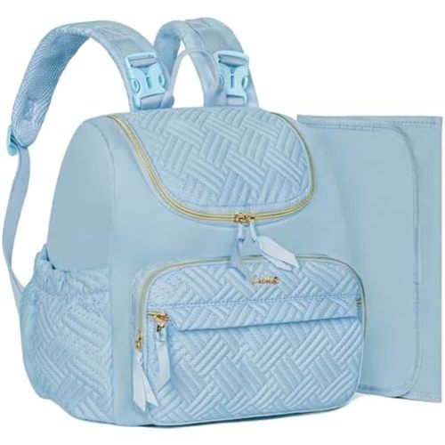 Diaper Bag Small Diaper Backpack, Stylish Quilted Baby Backpacks, Mini Maternity Bags, with Changing Pad & Stroller Straps, Parents Essentials Diaper Bag, Light Blue