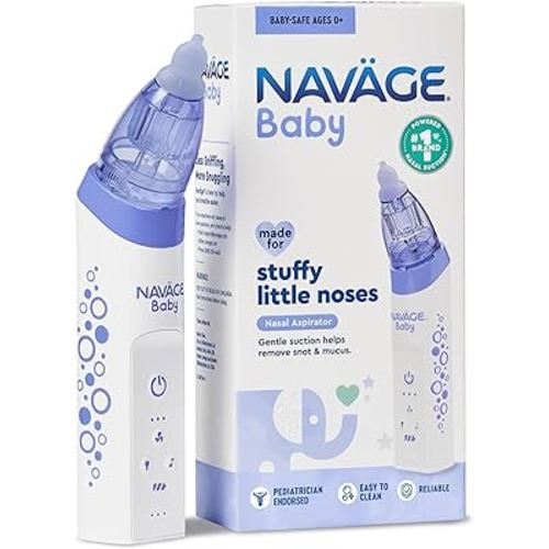 Navage Baby Nasal Aspirator - Gentle, Pediatrician Endorsed Nasal Aspirator for Baby Congestion & Stuffy Noses - Baby Nose Sucker w/ Lights, Lullabies & BPA Free Silicone Tips