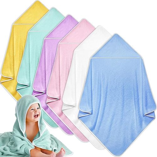 6 Pack Baby Bath Towel, Coral Fleece Soft Absorbent Newborn Hooded Towel for Kids, 30 x 30 Inch Hooded Baby Toddler Bath Blanket Towel for Babies Toddler Infant Shower Gift Supplies (Rich Color)
