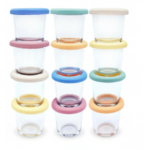 4oz Glass Baby Food Storage Jars | Food Grade Silicone Lids | Set of 12 | Neutral Colors