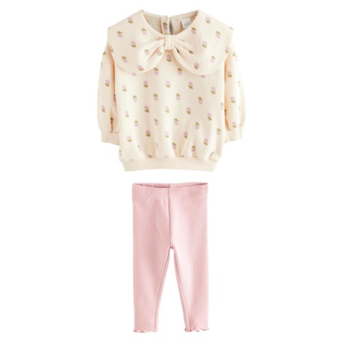 Kids' Floral Bow Sweatshirt & Rib Leggings Set