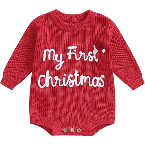 Adobabirl Baby Girl Boy Knitted Sweater Bubble Romper Long Sleeve Jumpsuit Festival Outfit Fall Winter Spring Clothes