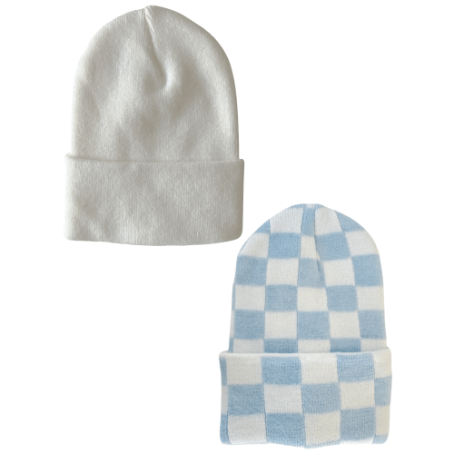 2-Pack Baby's First Hat®, Warm White & Baby Blue/White Checkerboard – SpearmintLOVE
