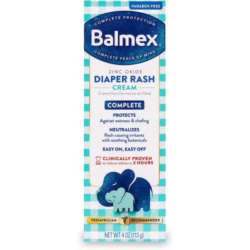 Balmex Complete Protection Baby Diaper Rash Cream with Zinc Oxide + Soothing Botanicals, 4 Ounce
