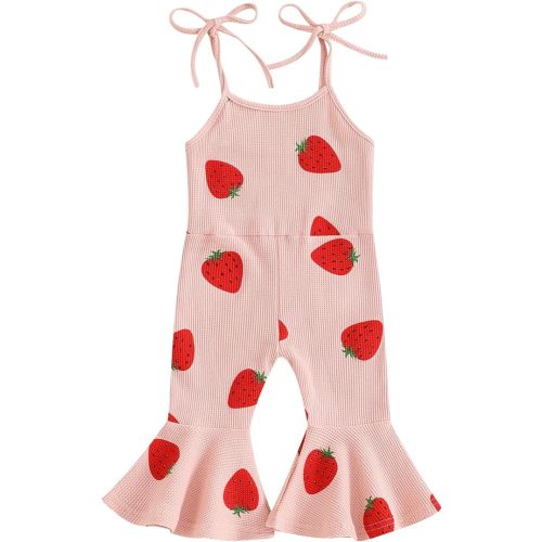 Toddler Baby Girl Strawberry Flare Jumpsuit Cherry Romper Summer Outfit Kid Girls Spaghetti Straps One-Piece