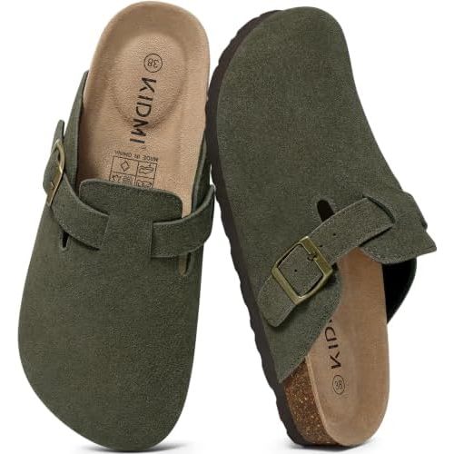 KIDMI Genuine Suede Clogs for Women Men Cork Footbed Mules Potato Shoes