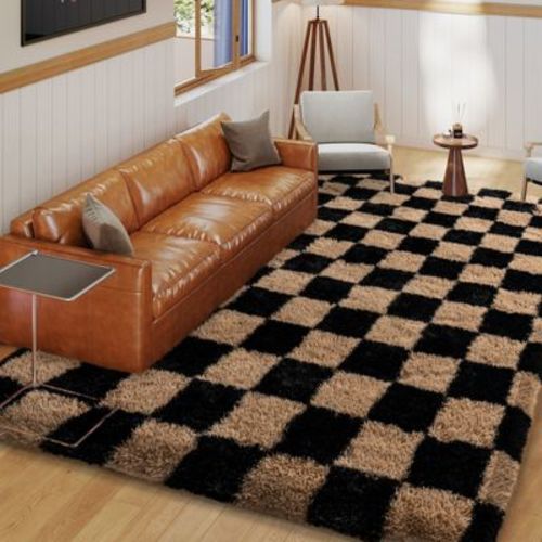LOVEVOOK Checkered Rugs for Living Room, 5x7ft Area Rugs Non-Slip Shag Fluffy Plush Soft Rug, Carpet for Bedroom, Dorm Home Decor Aesthetic