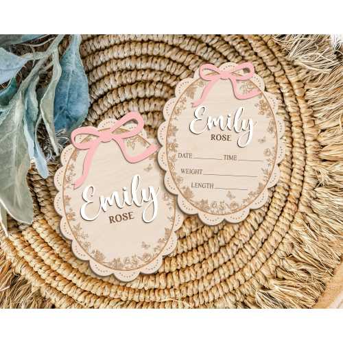 Personalized Baby Announcement Sign with Birth Stats, Bow Birth Stat Sign, Name Reveal, Baby Girl Name Sign, Sign For Hospital, Baby Props