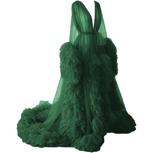 Tianzhihe Puffy Tulle Robe Maternity Dress for Photoshoot Long Sheer Bridal Robe Baby Shower Dress Pregancy Gown Nightgown