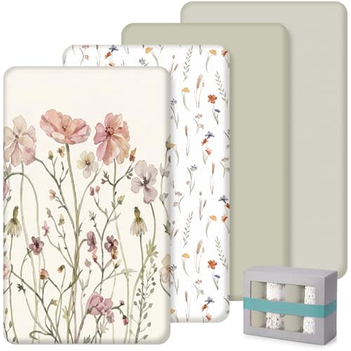 SmoothNovelty 4 Pack Boho Floral Crib Fitted Sheet for Boy Girl, Multicolor | 52" x 28", Neutral Baby Sheet with Wildflower Style, Nursery Decor for Standard Mattress, Microfiber Soft Breathable