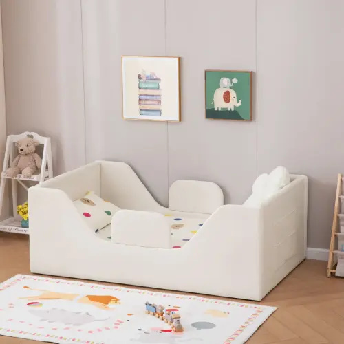 Toddler Floor Bed, Standard Crib Size, Safety Upholstered Child Beds