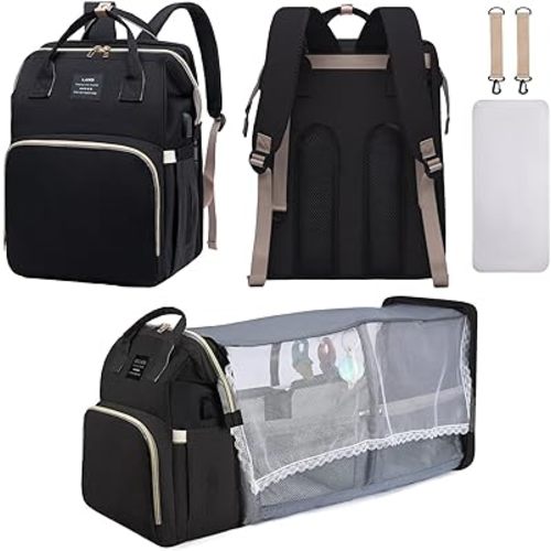 Diaper Bag Backpack, Multifunctional Baby Diaper Bag, Diaper Changing Station for Boys Girls, Large Capacity Travel Baby Bag for Mom Dad with Insulated Pocket & Strap